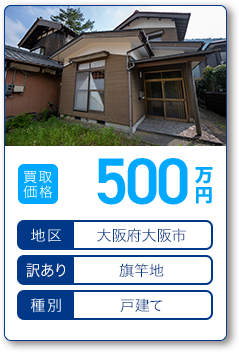 買取価格：500万円 地区：大阪府大阪市 訳あり：旗竿地 種別：戸建て